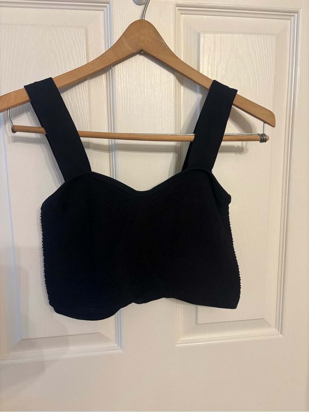 Sincerely Jules Black Knit Bustier Crop Top Thick Strap Bralette Women's Size L